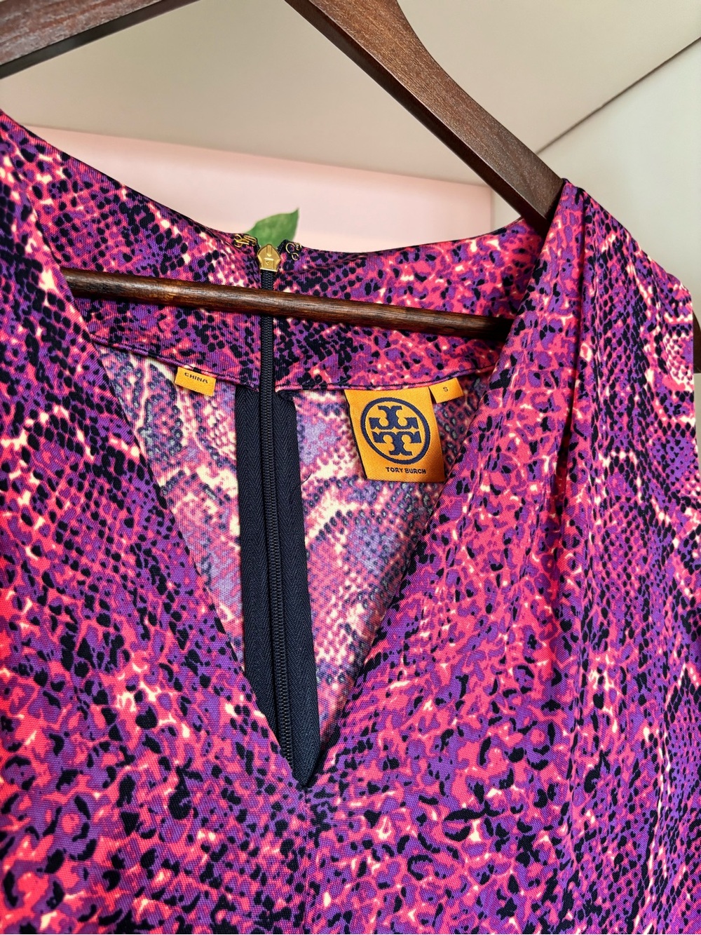 Tory Burch Pink Snake-Print V-Neck Sheath Dress - Picture 2 of 2